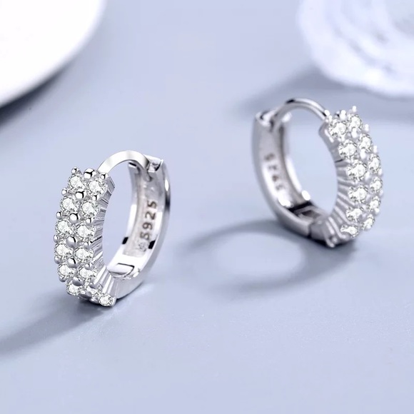 Two Tiers Zirconia Hoop Earrings 925 sterling silver - Picture 4 of 8